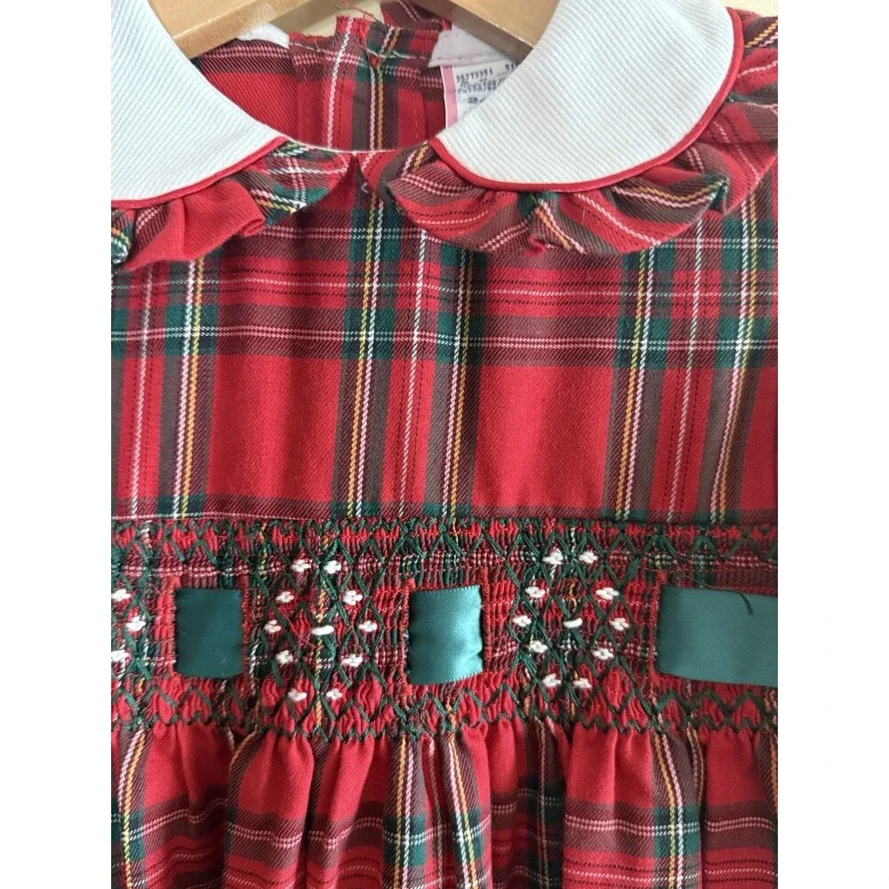 Vintage Holiday Smocked Plaid Romper Cottage‎ Core 24 Months Collared NWOT
